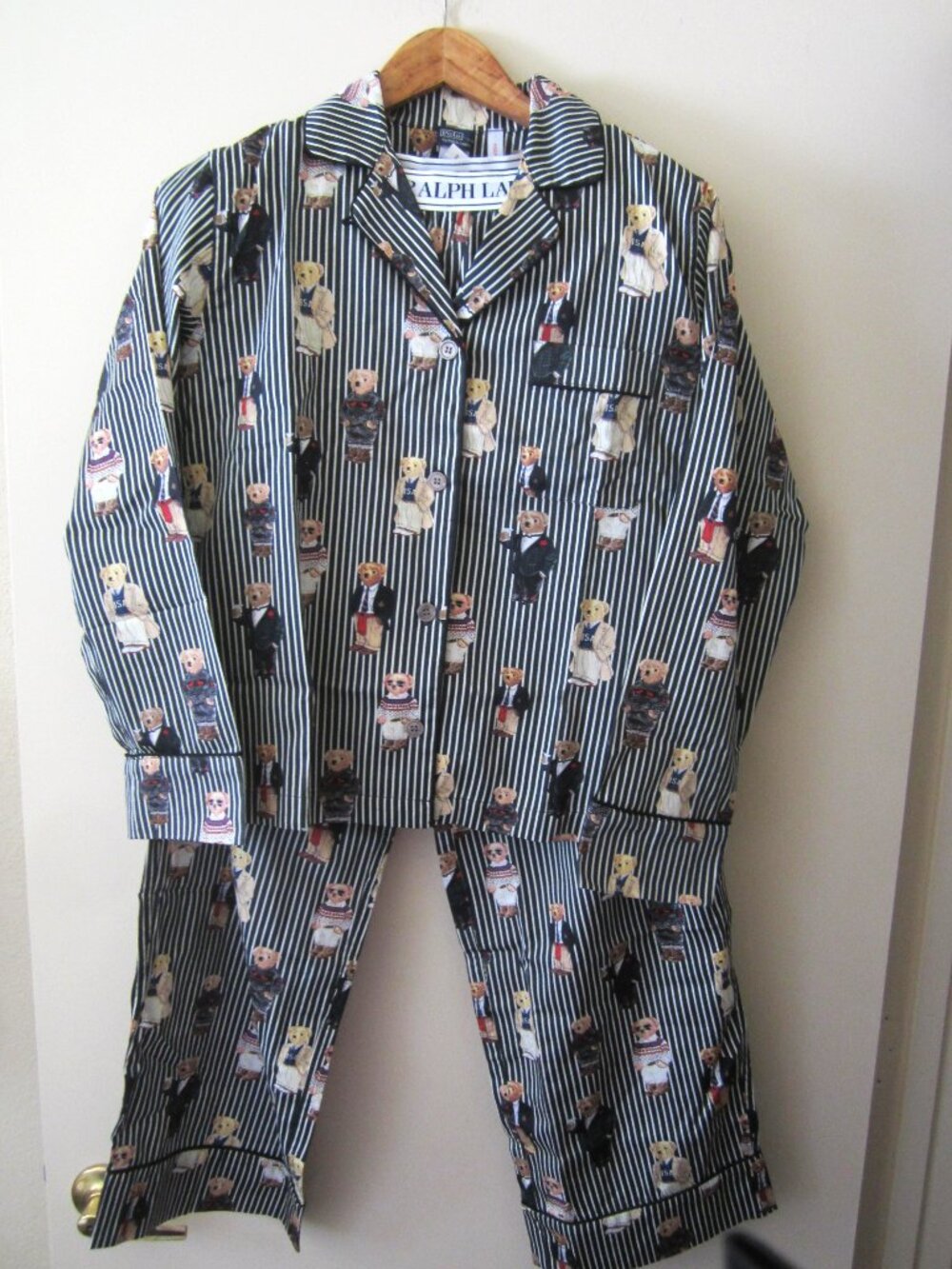 Ralph Lauren Polo Bear Black and White Stripe Madison Pajamas Set NEW